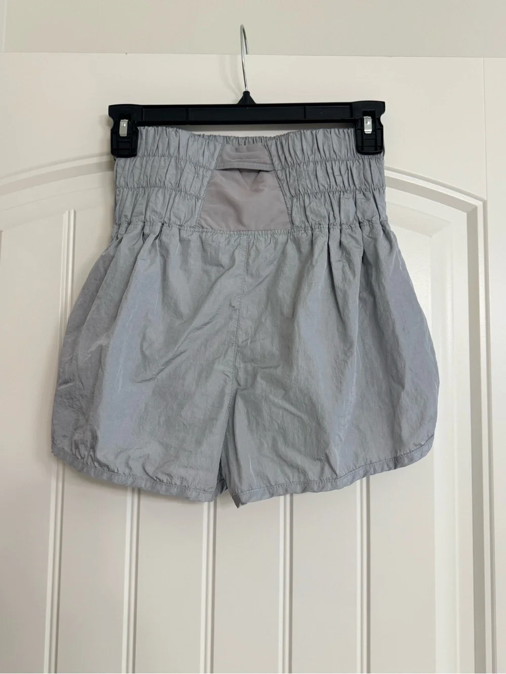 Free People Movement “The Way Home” High-Waist Smocked Shorts in Light Gray